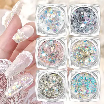 Nail Art Sequins Glitter Powder Iridescent Mixed Polygon Nail Polish Accessories Gloss Sparkly Flakes Slices Makeup Manicure