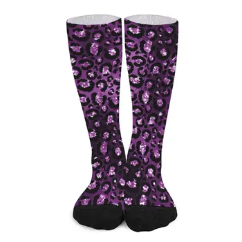 Glitter леопардови петна чорапи дами лилави омбре чорапи качество елегантни чорапи катерене без плъзгане графични чорапи рожден ден подарък
