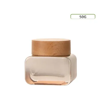 50G златен стъклен буркан дървен капак пот калай ден нощен крем серум за очи есенция/овлажнител маска гел/восък фондация грижа за кожата опаковане