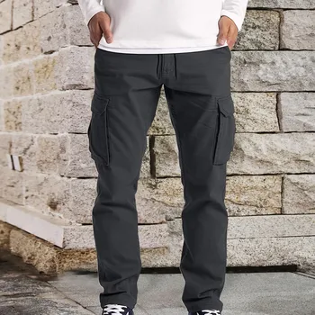 Мъже Плътен цвят карго панталони ластик улично облекло панталони широк крак прав гащеризон Sweatpants фитнес фитнес джогинг панталони