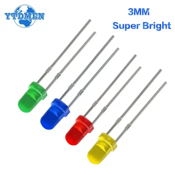 50PCS 3MM LED диод F3 ултра ярък бял червен жълт син зелен светодиоди DIY комплект
