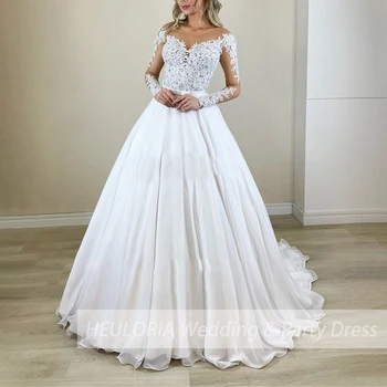 Дамска сватбена рокля дълъг ръкав дантела мъниста топка рокля принцеса сватбена рокля плюс размер булката рокля роба де mariee