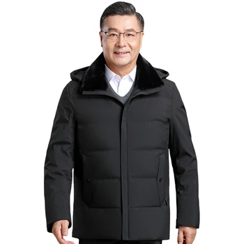 Мъжко висококачествено зимно палто на средна възраст с качулка 2023 Нови маркови къси якета за мъже зимни плюс размер дебели топли парки