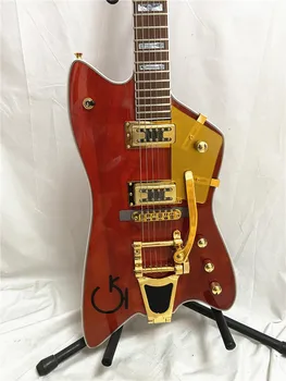 Висококачествена персонализирана версия Red Jazz Electric Guitar Gold Vibrato Big Rocker Bridge Безплатна доставка