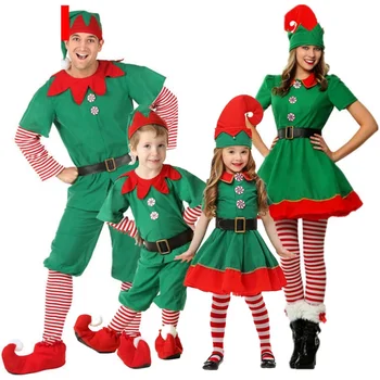 Възрастен Деца Семейство Коледен костюм Жени Мъже Дядо Коледа Коледа Коледа Новогодишно парти Косплей екипи Момчета Момичета Зелен елф фантазия рокля