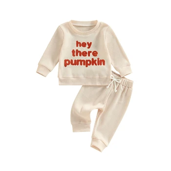 бебе 2бр Хелоуин тоалети размита писмо бродерия дълъг ръкав суитчър панталони комплект детски дрехи