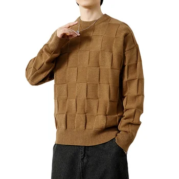Нов стил мъжки висококачествени бизнес пуловери мъжки тънък годни каре дълъг ръкав пуловер мъжки хлабав случайни пуловер M-3XL