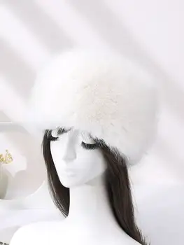2023 Зимна дебела космата лента за коса пухкава руска изкуствена кожа жени момиче кожа лента за глава шапка зима открит earwarmer ски шапки горещо