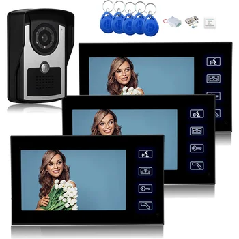 SmartYIBA Апартамент Видео звънец комплекти с RFID Keyfobs IR нощ камера електрически заключване достъп сграда домофонна система