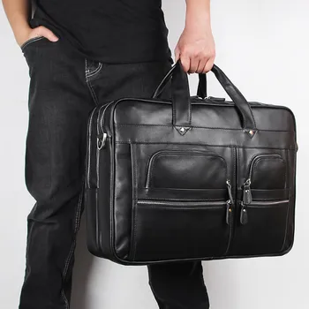 A4 голям черен кафяв топ зърно естествена кожа 15.6'' 17'' лаптоп изпълнителен мъже куфарче бизнес пътуване пратеник чанта портфолио