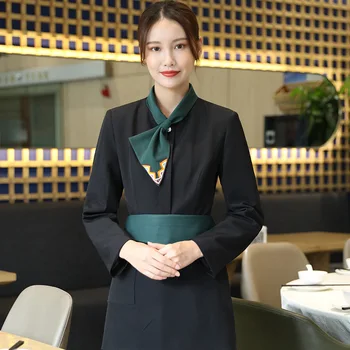 Tea House Работно облекло Дамски хотел Китайски ресторант Кетъринг Етнически стил Сервитьорско облекло Чай художник Есенна и зимна кърпа