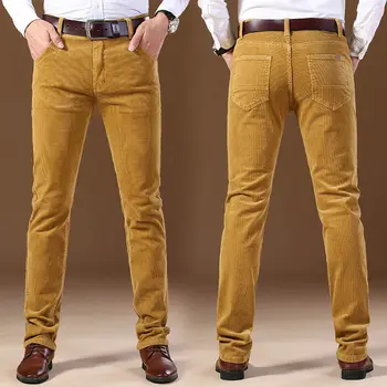 2023 Есен Зима Мъжка мода Панталони с висока талия от кадифе Мъжки бизнес ежедневни панталони Мъжки тънки панталони H386
