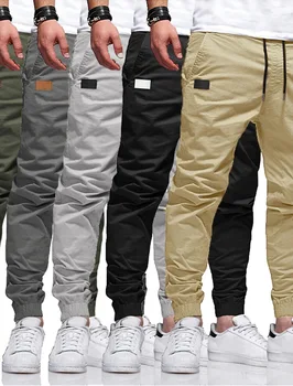 Мъжки памучни товарни дълги панталони четири сезона плътен цвят джогъри тактически панталони мъжки еластична талия случайни Harajuku панталони Homme