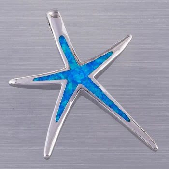 KONGMOON Skinny Starfish Ocean Blue Fire Opal Silver Plated Бижута за жени Висулка за огърлица
