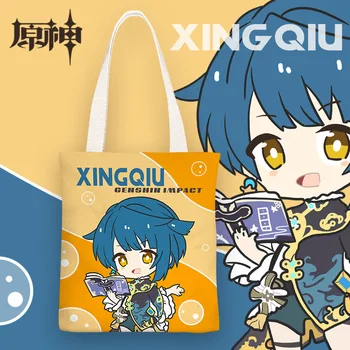 Аниме игра Genshin Impact Cos Hutao Xingqiu Yanfei Sayu Gorou и т.н. Пресни карикатура сладък 33x38cm рамо платно печат чанта подарък