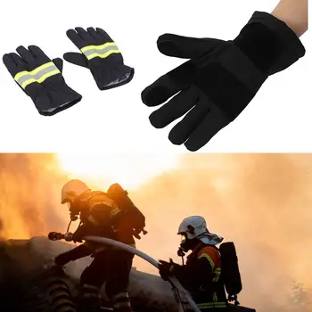 Черен пожарникар ръкавици инструмент огнезащитни отразяващи каишка пожароустойчиви ръкавици сгъсти нехлъзгащи пожароустойчиви ръкавици универсален