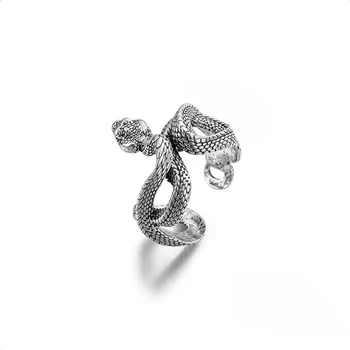 Foxanry сребърен цвят змия геометричен маншет пръстен за жени двойки реколта творчески пънк хип-хоп преувеличени рожден ден бижута подарък