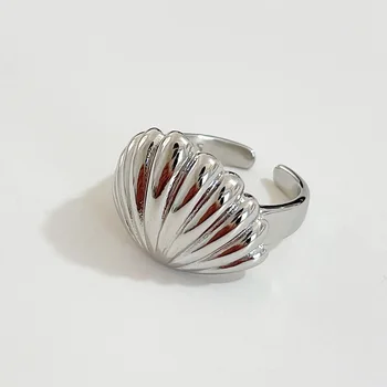БФ КЛУБ 925 стерлинги сребро неправилен пръстен женски черупка отворен прост ретро стил ръчно изработени пръстени бижута рожден ден подарък