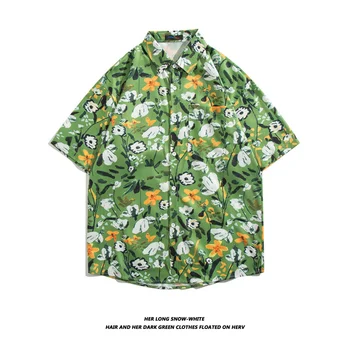 Отпечатана риза с къс ръкав за мъже и жени модна марка Loose Hawaiian Beach Couple Shirt Jacket