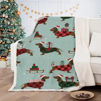 Dachshund наденица одеяло обратими Коледа куче отпечатани шерпа одеяло за деца тийнейджъри възрастни мека топла микрофибър руно