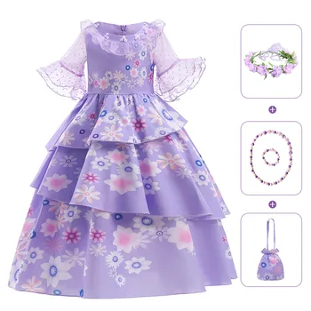 Cosplay принцеса рокля за деца момиче дух фея поли чанта Nacklace венец комплект облекло деца Хелоуин костюм ролева игра