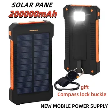 200000mAh външна батерия слънчева енергия банка LEDSOS фенерче БЪРЗО зареждане преносим водоустойчив Powerbank за смарт мобилен телефон