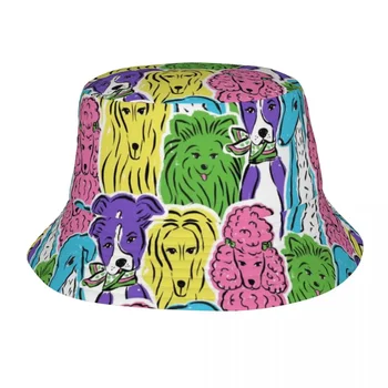 Цветна кучешка илюстрация Модел Кофа Шапки Панама за мъж Жена Боб шапки Открит обратими рибарски шапки риболов Унисекс шапка