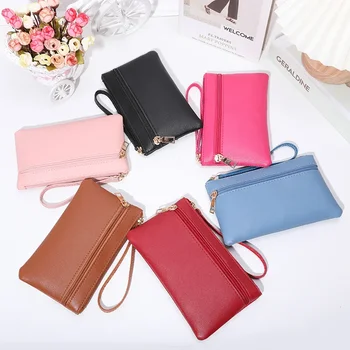 Трансгранични продажби на нови дамски чанти със средна дължина плътен цвят многофункционална двойна чанта с цип за жени