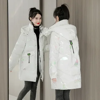 2023 Светло лице надолу парки яке Дамска средна дължина корейска версия на хлабав зимно яке за жени Parka палто M-3XL