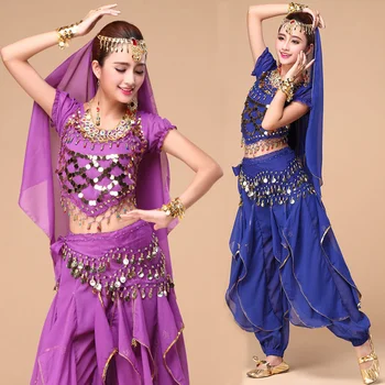 4PCS корема танци костюми комплекти Египет корема танц костюм Сари индийски облекло жени Боливуд индийски корема танц панталон