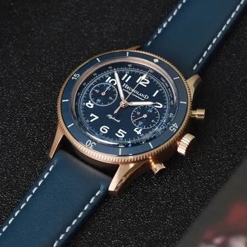 Hruodland F019 часовник за мъже 40.5MM класически VK64 хронограф кварцов часовник сапфир стъкло синьо черна роза Gloden рокля Wrsiwatch