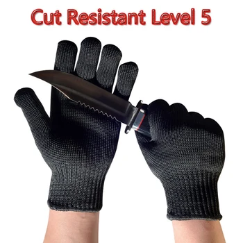 1Pair черна стоманена тел метални мрежи ръкавици безопасност против рязане износоустойчиви кухненски месар работни ръкавици градина самозащита