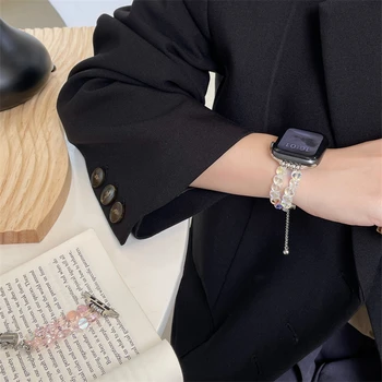 Korea Жена каишка за Apple Watch Band 8 7 49 41 45 Кристално стъкло Watchband За iWatch Series 6 SE 5 4 3 38 40 42 44mm Гривна