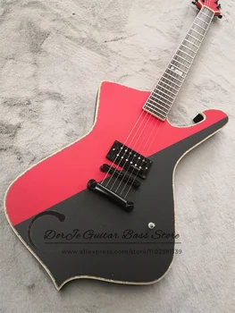 Matte Black електрическа китара Iceman Цвят на тялото обвързване махагон червен врат фиксиран мост черен тунер H пикап