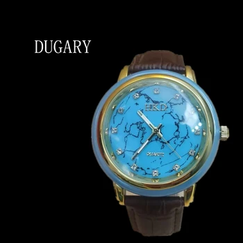 DUGARY Моден кварцов часовник тюркоаз за мъже 43mm Здраве Ръчен часовник кръгъл Водоустойчив светлинен кристал Relogio Masculino