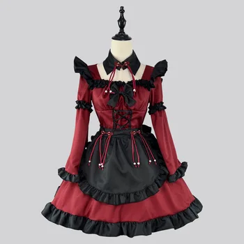 Хелоуин косплей костюми за жени готически имп Лолита прислужница рокли вино червен дълъг ръкав рокля Коледа стил костюм 2024