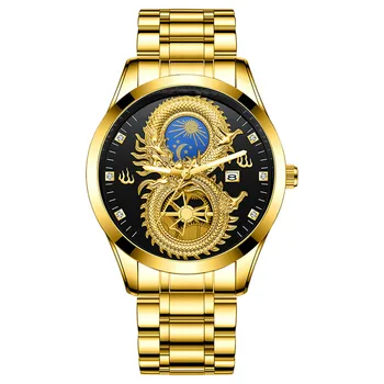 Мъжки луксозен бизнес часовник Луна и звезда светят в тъмния календар позлатени водоустойчиви