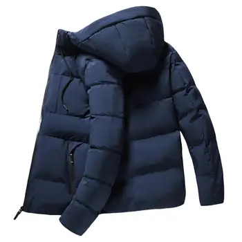 Зимни мъжки дебели якета мъжки случайни качулка топло ветровка Parkas мода тънък годни палта мъжки високо качество