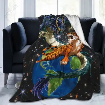 Dragon Tiger Fight Galaxy Soft Warm Throw Blanket Lightweight Flannel Bed Blanket Gift for Boy Teen Adults or Pet Couch Blankets