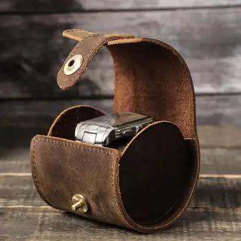 Cow Leather Single Watch Roll Travel - Преносим организатор за мъже и жени с катарама - Ретро стил Watch Pouch & Y2p8