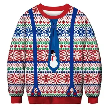 Мъже Жени Коледа Пот Коледа Северни елени 3D отпечатани O-образно деколте пуловер универсален празник парти Коледа пуловери суитчъри