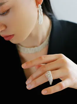 Уникален луксозен Ins мода Bling 925 стерлинги сребро многослойни пискюл верига трикотажни лента пръстен за жени ръчно изработени сребърни бижута