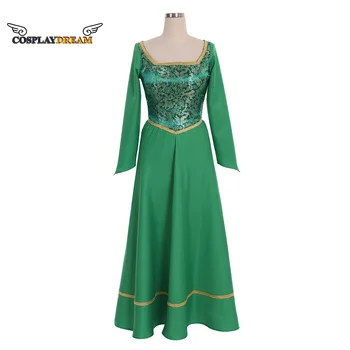 Фиона принцеса косплей костюм Хелоуин фантазия зелена рокля костюм женски възрастен