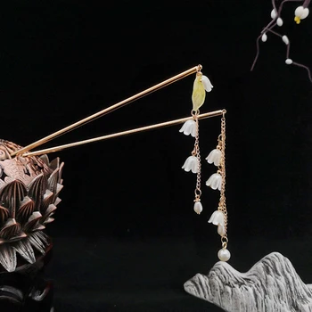 Реколта Ханфу Cheongsam фиби Бел орхидея стил стик за коса камбани перла фиби шапки Дамски древни аксесоари за коса
