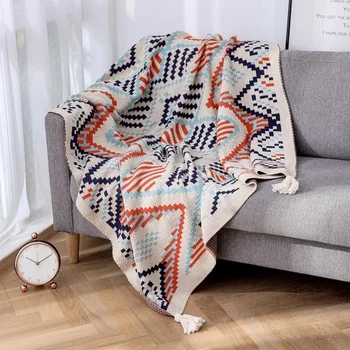 скандинавски стил плетени одеяла бохемски каре хвърлят одеяло диван покритие с пискюли пътуване свободно време легло покритие одеяло покривка