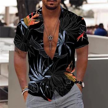 Мъжка риза Графична риза Aloha риза оставя Turndown улица къс ръкав бутон надолу печат облекло облекло мода случайни
