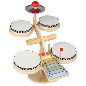 Детски комплект барабани за играчки Дървени музикални играчки Комплект барабани за малки деца Монтесори сензорни играчки Учебни дейности за малки деца Многофункционални
