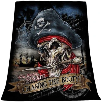 Мъртъв пиратски череп врана компас кинжал птица скелет плаване черно фланелено одеяло от Хо Ме Лили за всички сезони Приложимо