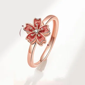 Shuangshuo предене кристал розово цвете тревожност облекчение регулируем пръстен за жени Fidget метален спинер антистрес въртящ пръстен