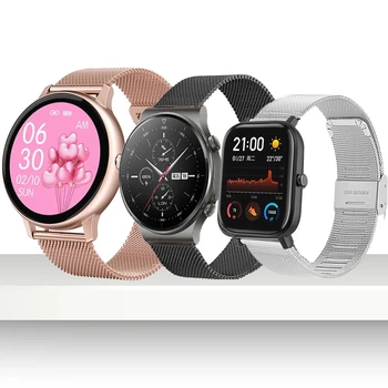 Спортна лента от неръждаема стомана Каишка за Huawei часовник GT2 Pro лента за часовник За Huami Amazfit Bip / U Bip S Amazfit Active 2 Smart Watch